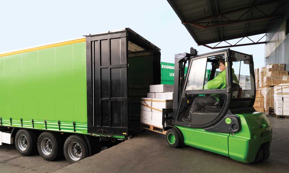 Loading up a bring truck with pallets and parcels